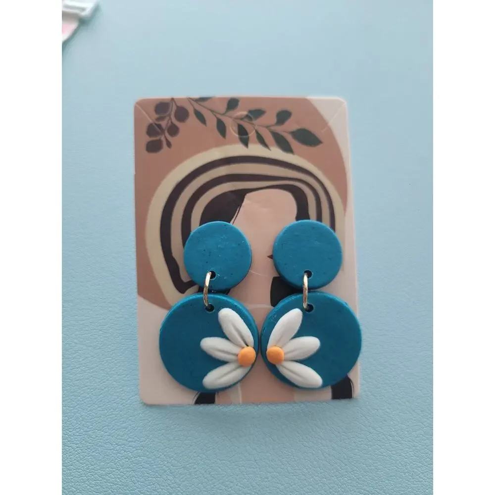 Handmade Mexican Terra Cotta Barro‎ Inspired Dangle Post Earrings Light Weight
